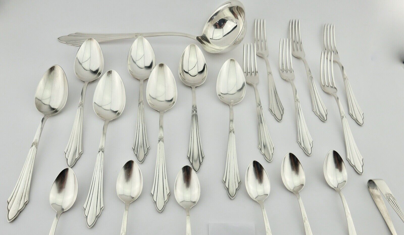 21 Tlg WMF 900 Fächermuster 90er cutlery Besteck Gabel Löffel Schöpfer Zange