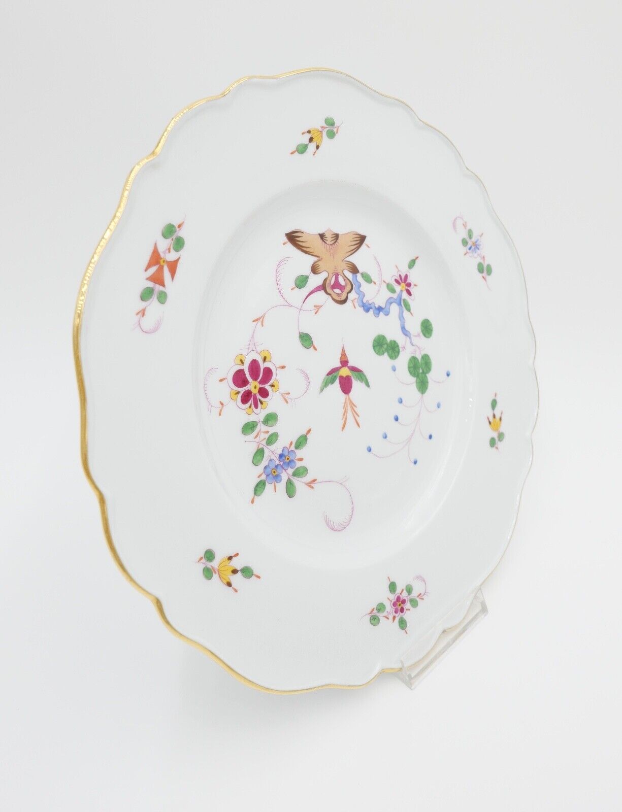 Meissen Porzellan Teller Ø 26,5 cm Wandteller Goldrand FELS & VOGEL Pfeifferzeit