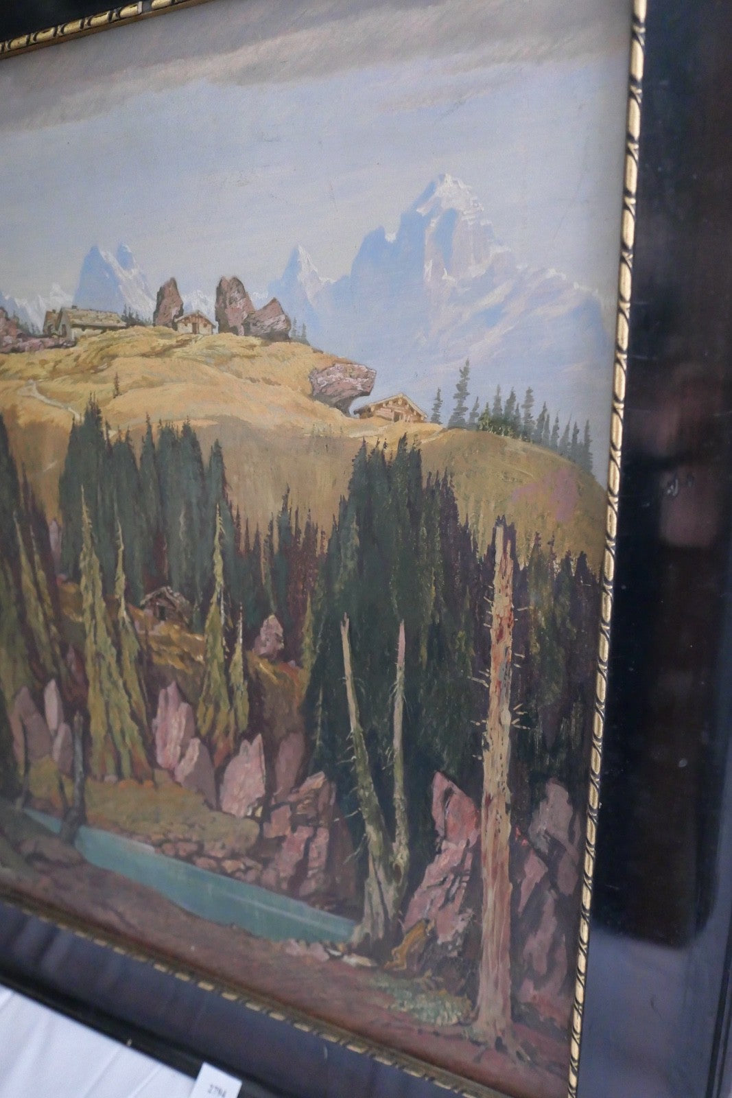 Ölgemälde Alpenlandschaft See Gebirge Adolph Friedrich Vollmer auf Zinkplatte