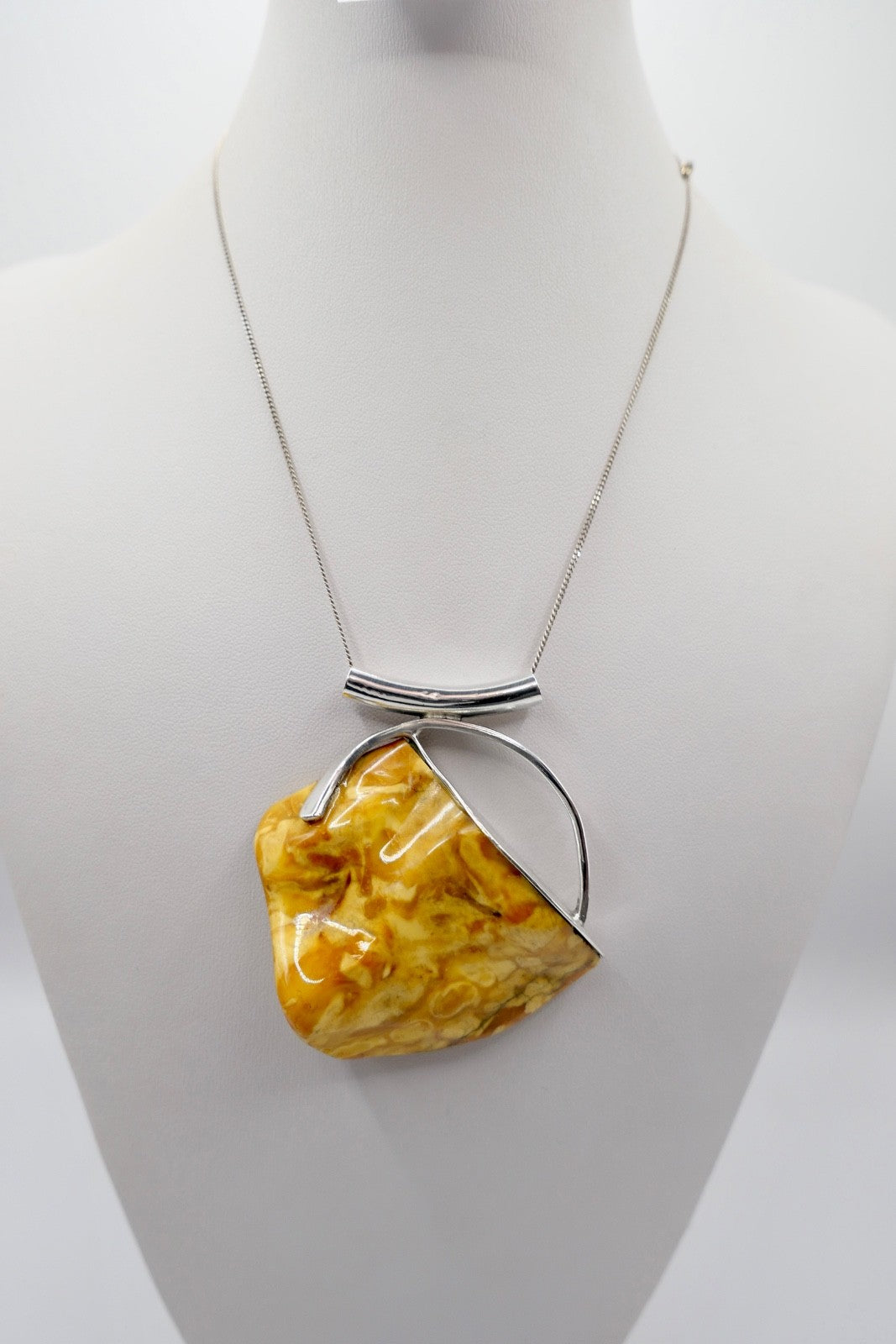 80er Jahre große Bernstein Butterscotch Anhänger 925 Silber Danzig Gdansk Polen