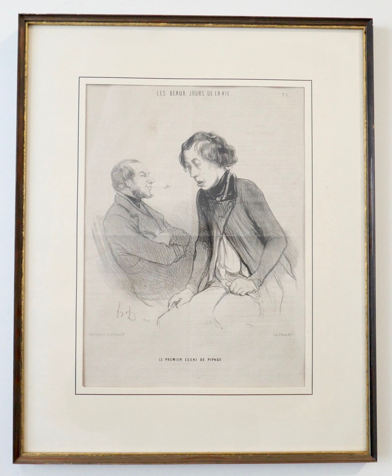 Honore Daumier Lithographie Le Premier Essai de Pipage (1844)