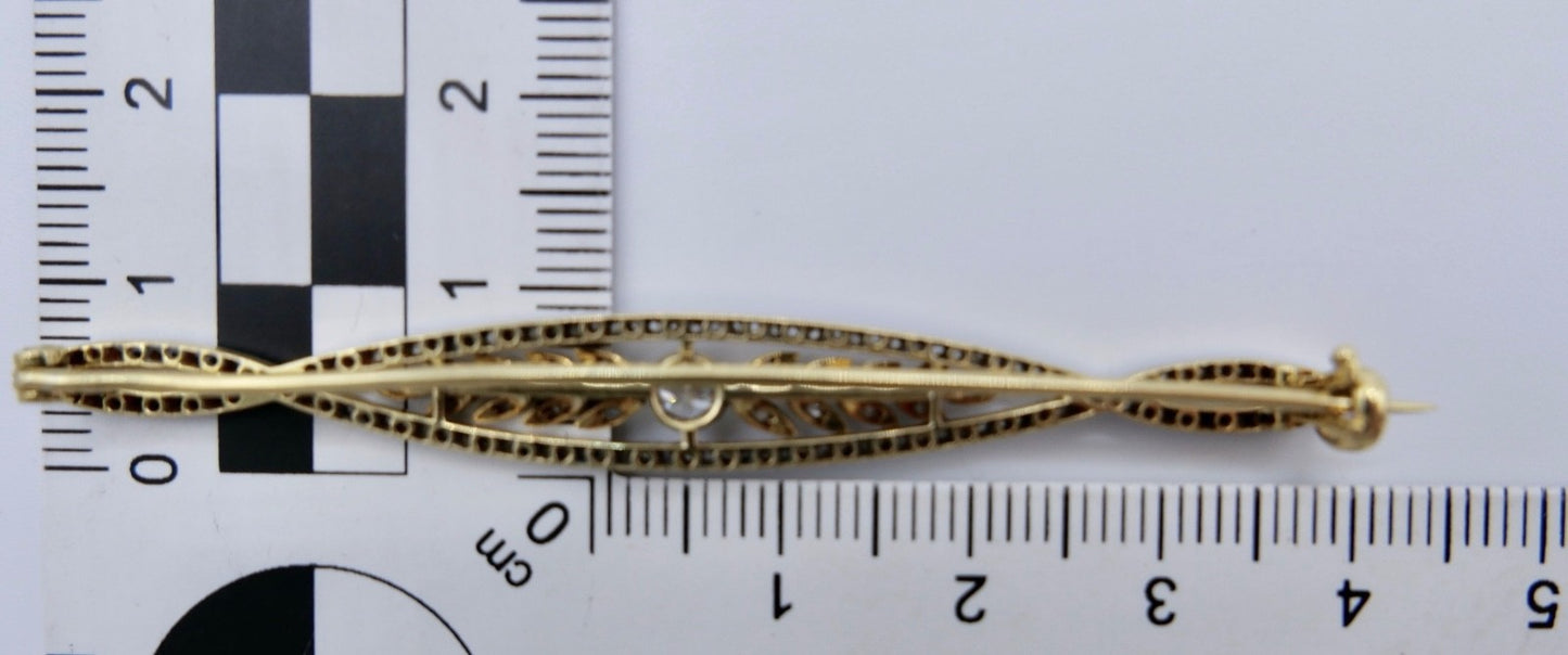 Floral antik Jugendstil Brosche Diamant 750 Gold Platin Altschliff Rosen 1,04Ctw