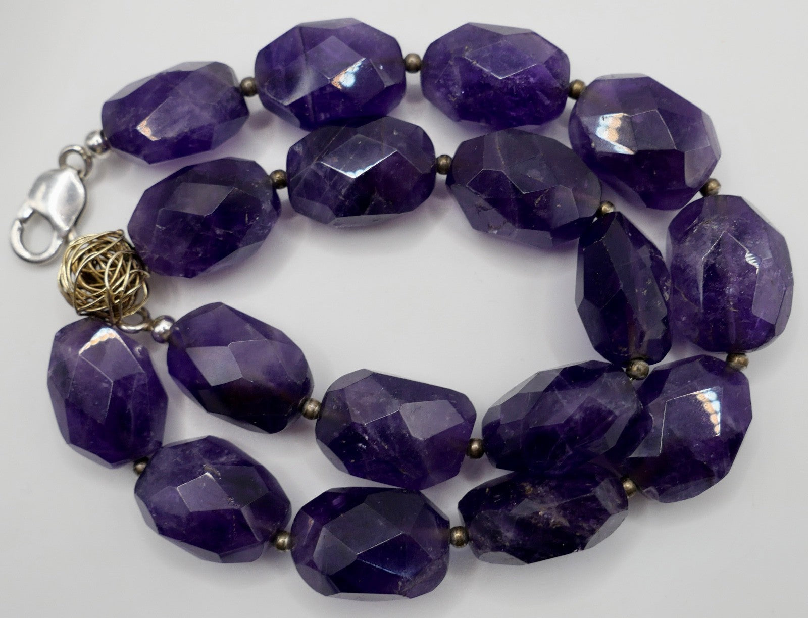 Natürliche Amethyst Kette Collier 925 Silber und Gold Element 49 cm