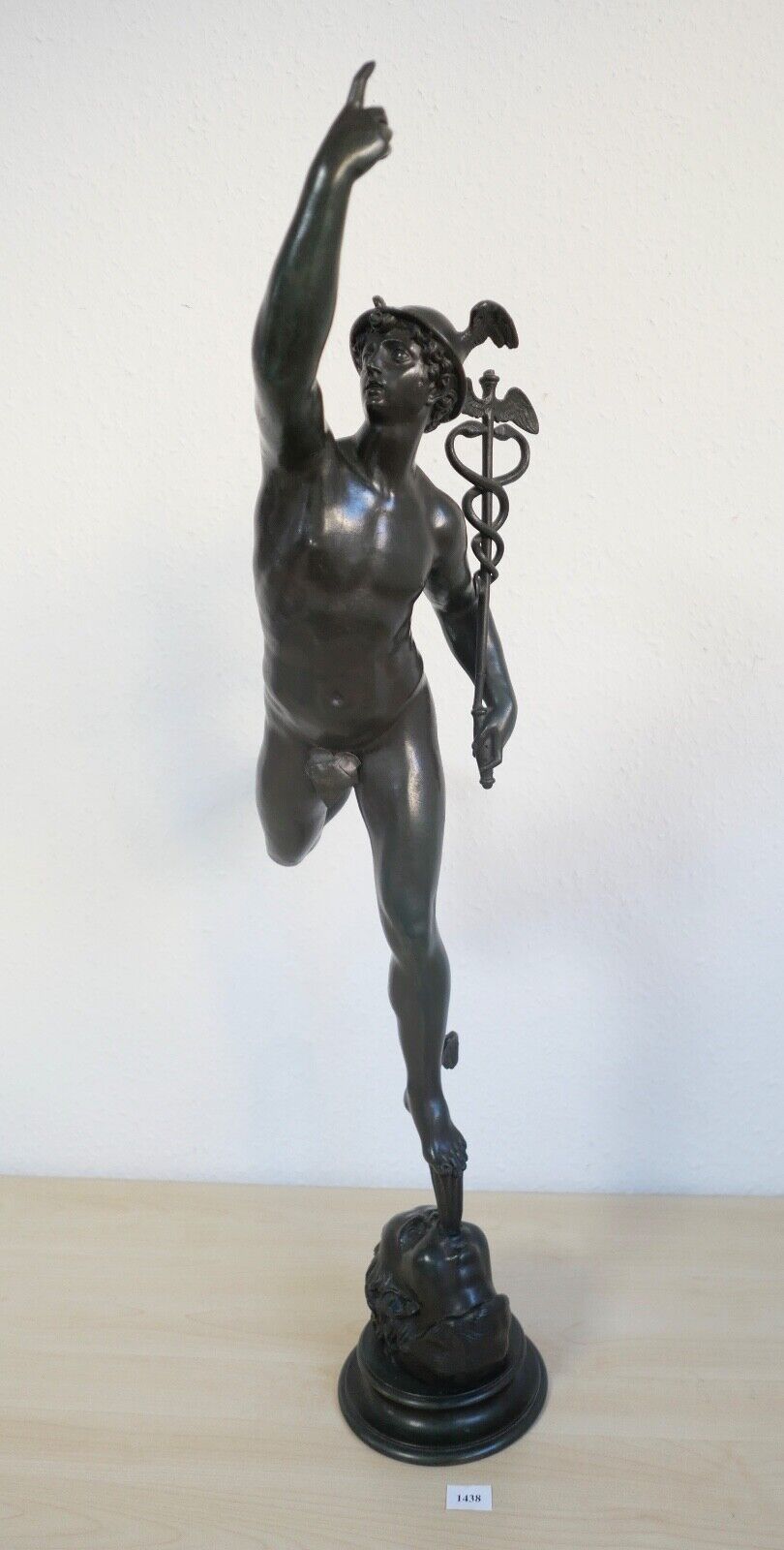 Große Bronze Statue 79 cm HERMES DER GÖTTERBOTE 6,4 Kg