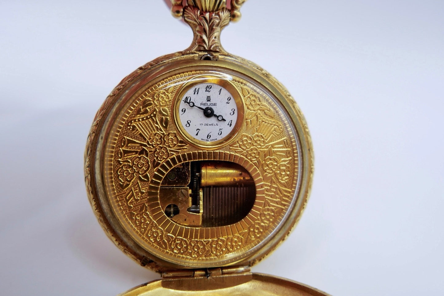 Reuge 1615 Musik Spieluhr Taschenuhr Gold Plated 17 Jewels Melodie Swiss Made