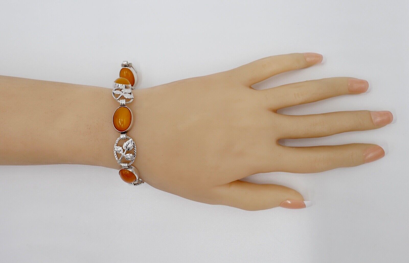 Florales Designer Bernstein butterscotch Glieder Armband 835 Silber aus Schweden