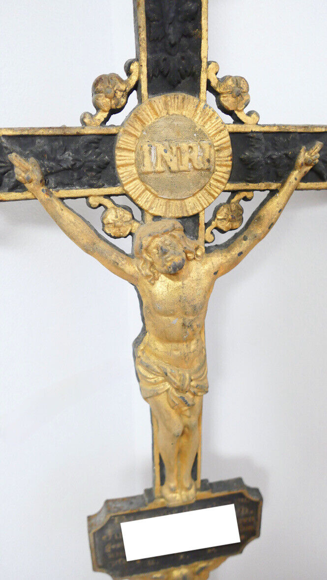 Großes antikes Grabkreuz aus Gusseisen 1905 Grabstein Grab Österreich 116x43 cm 