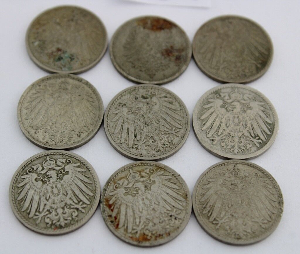 9x 5 Reichspfennig  1889 1895 1898-1914 Jäger J. 3 & 12