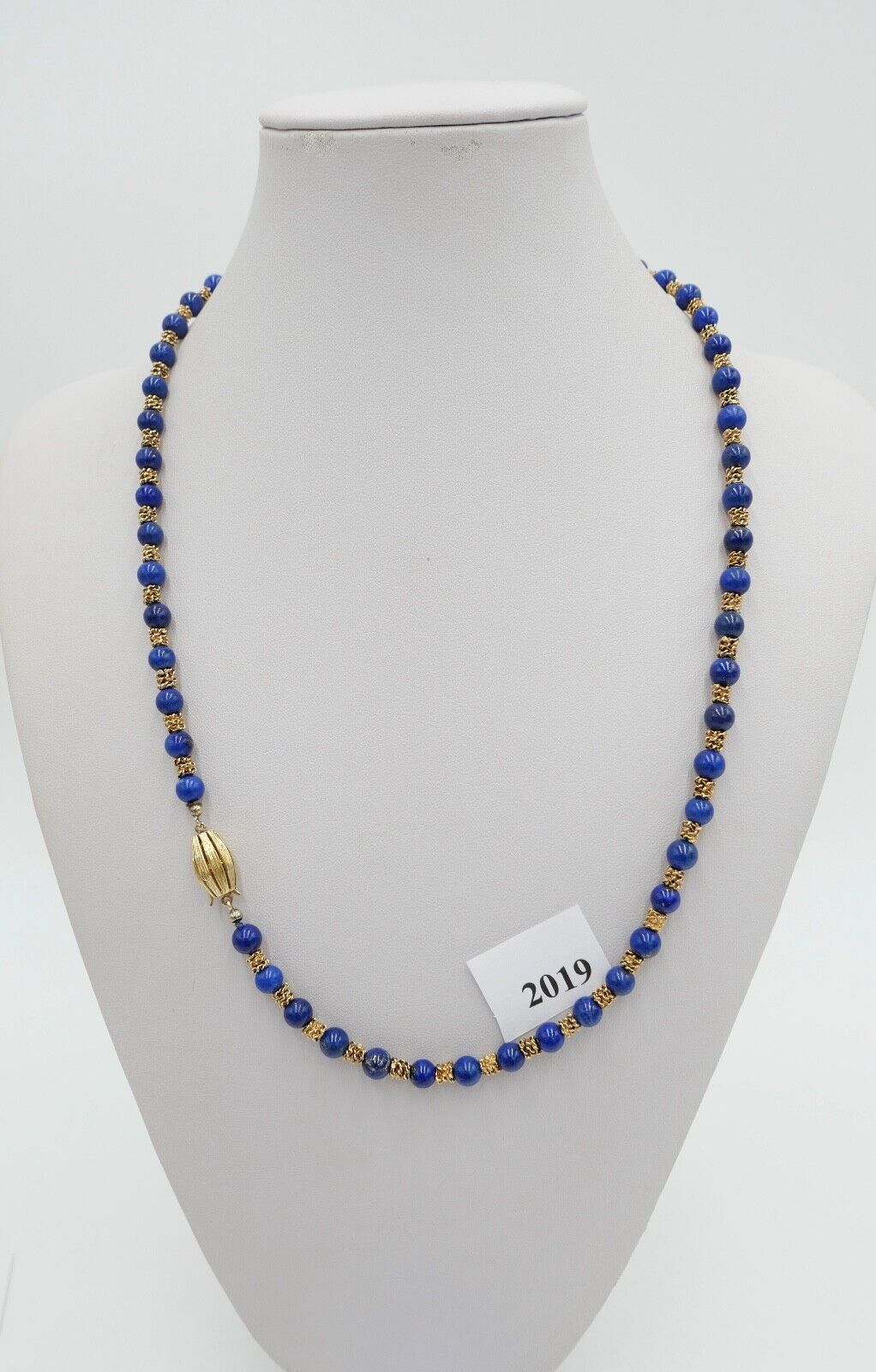 Lapislazuli Lapis Perlen Kugel Kette Collier Gelbgold 750 / 18K