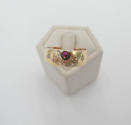 antiker Ring um 1820 Gold 585 / 14K Rubin Diamanten Rosenschliff Gr. 56