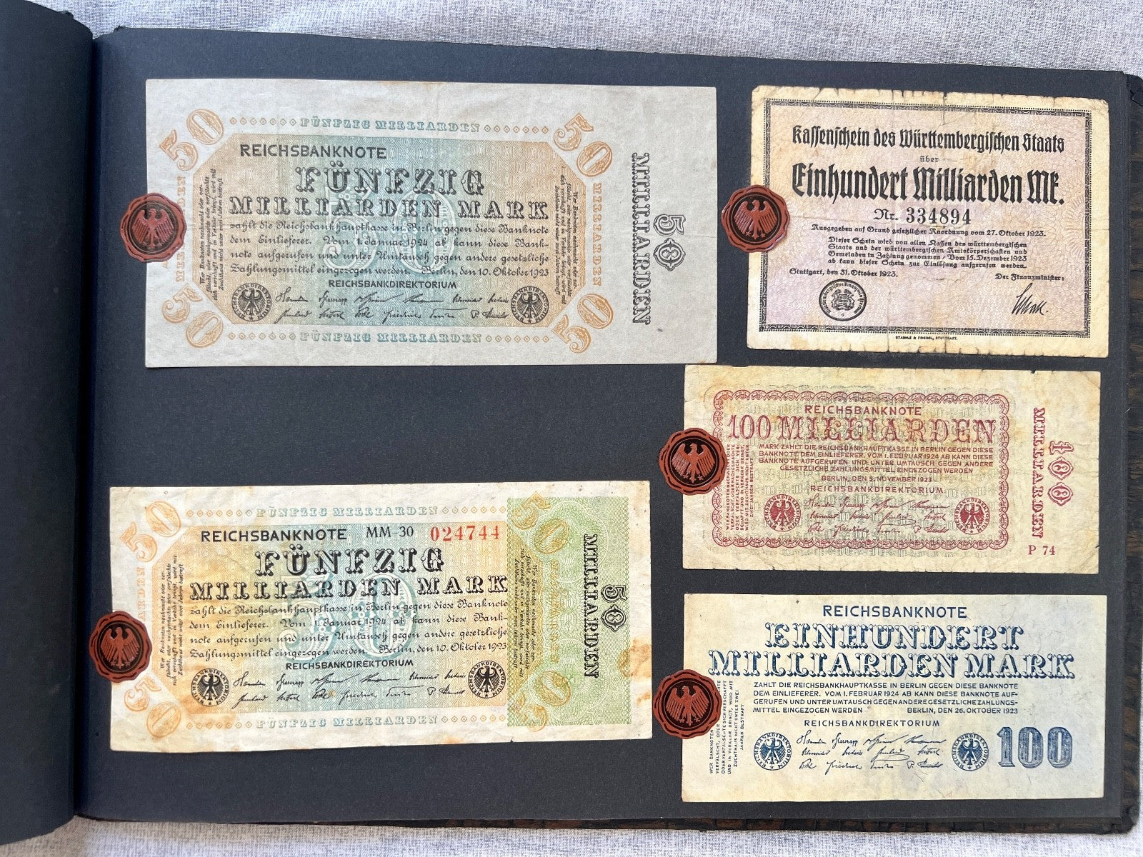 Album  116x Inflation Geldscheine Ro. Banknoten Mark Reichsbahn Mrd Mio UNC