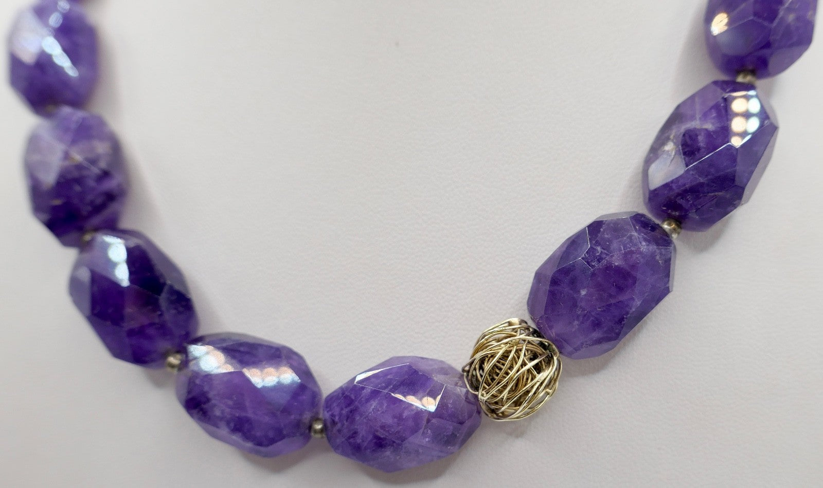 Natürliche Amethyst Kette Collier 925 Silber und Gold Element 49 cm
