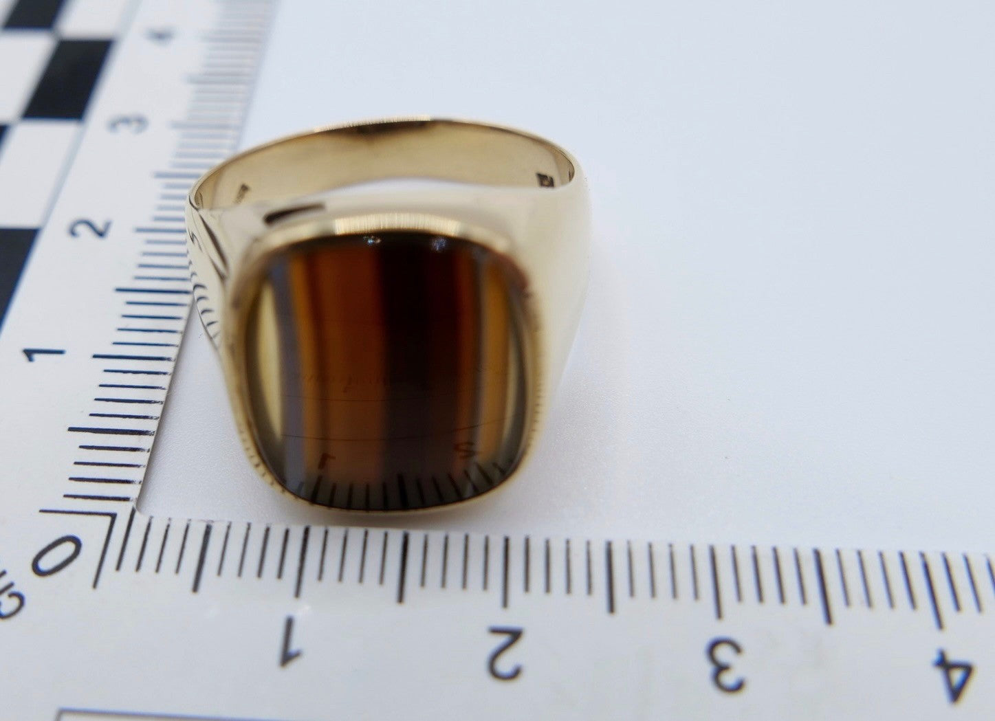 1980er Herren Goldring 750er Gelbgold mit Lagenachat Siegelring 18K Gr. 64 / 65