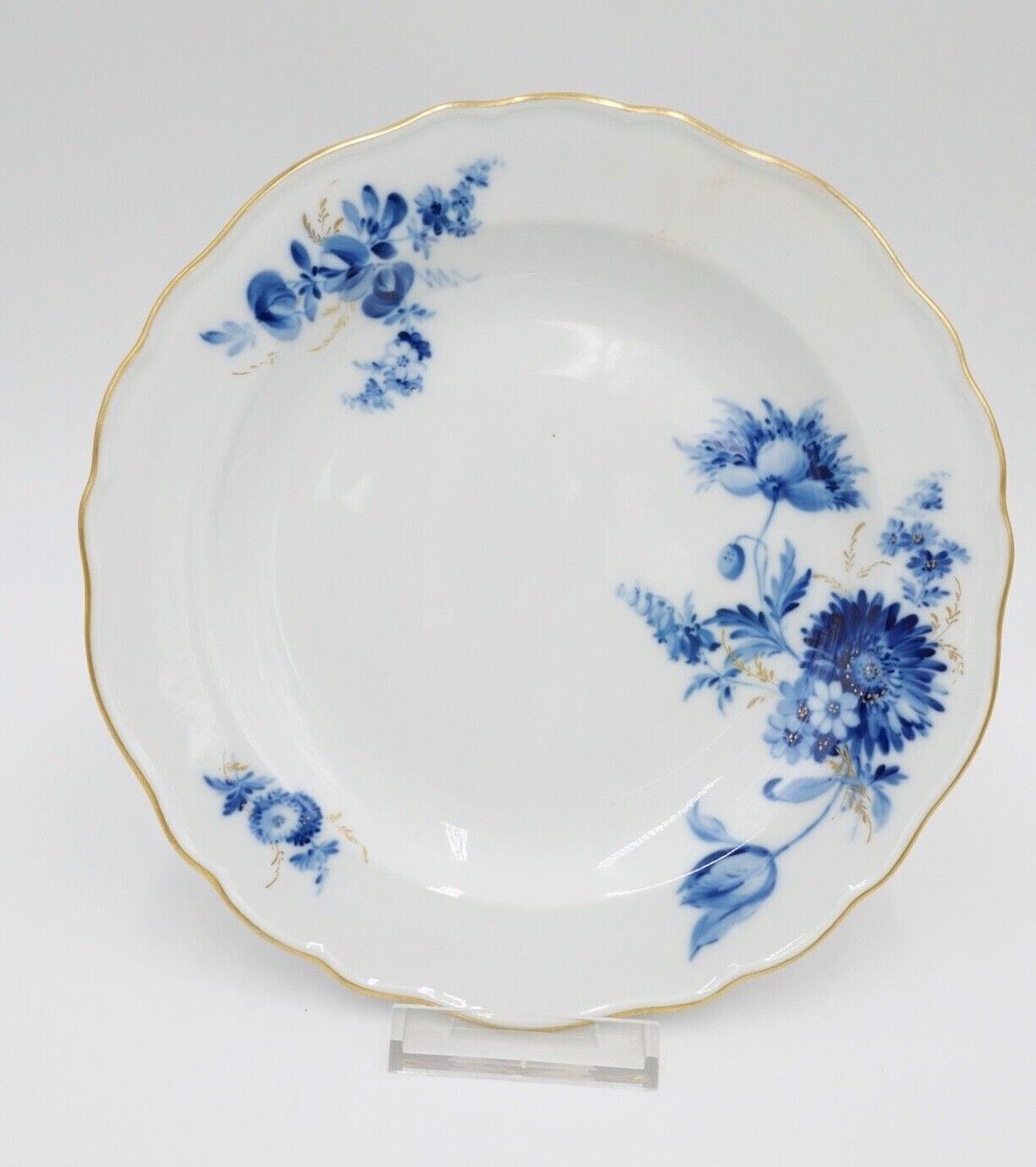 Meissen Kuchenteller Dessertteller Teller Ø21cm Goldrand blaue Blumen Goldgräser