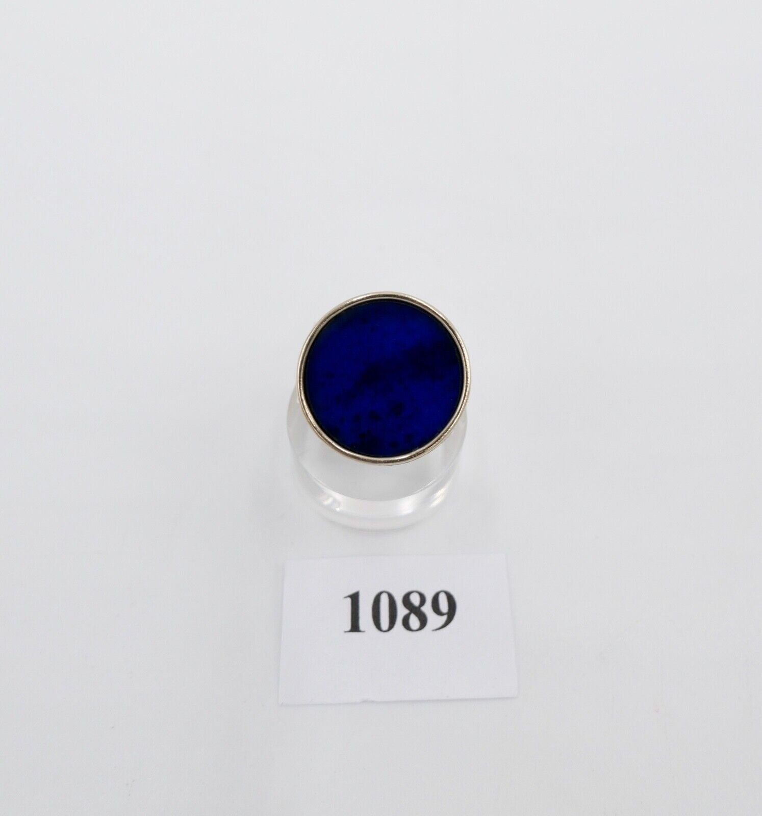 80er Rundkopf Silberrring Damen runder großer Lapislazuli vergoldet Gr.57 Silber