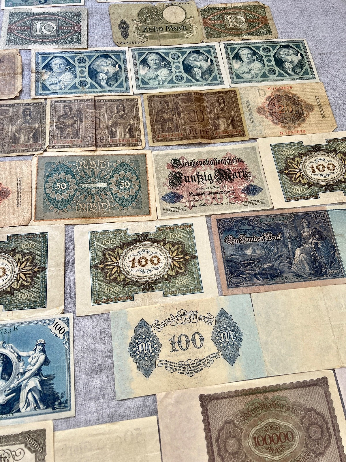 Posten 58x Inflation Geldscheine Banknoten Mark UNC dt. Reich Ro. 36 63 84 usw.