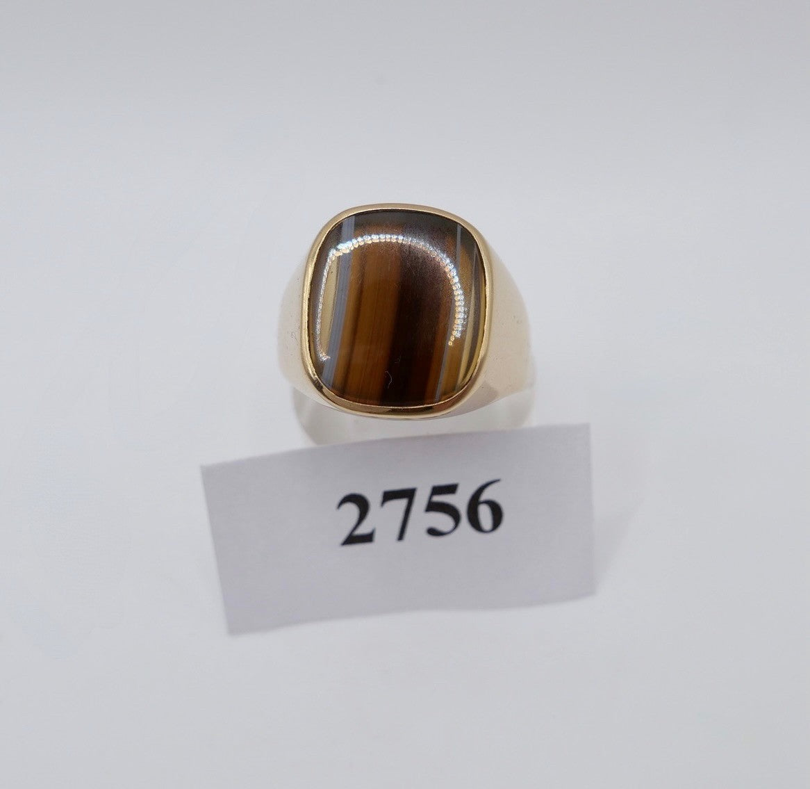 1980er Herren Goldring 750er Gelbgold mit Lagenachat Siegelring 18K Gr. 64 / 65