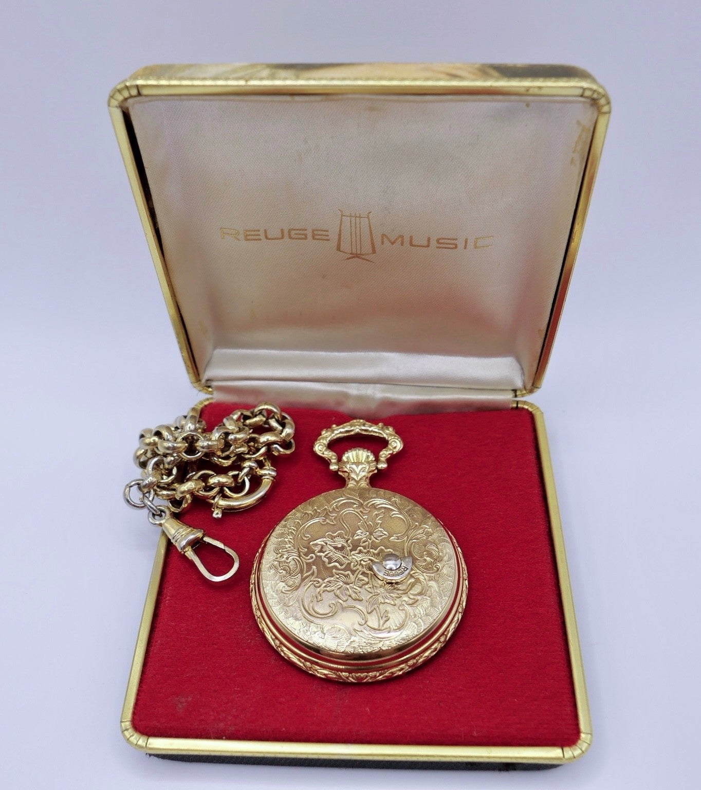 Reuge 1615 Musik Spieluhr Taschenuhr Gold Plated 17 Jewels Melodie Swiss Made