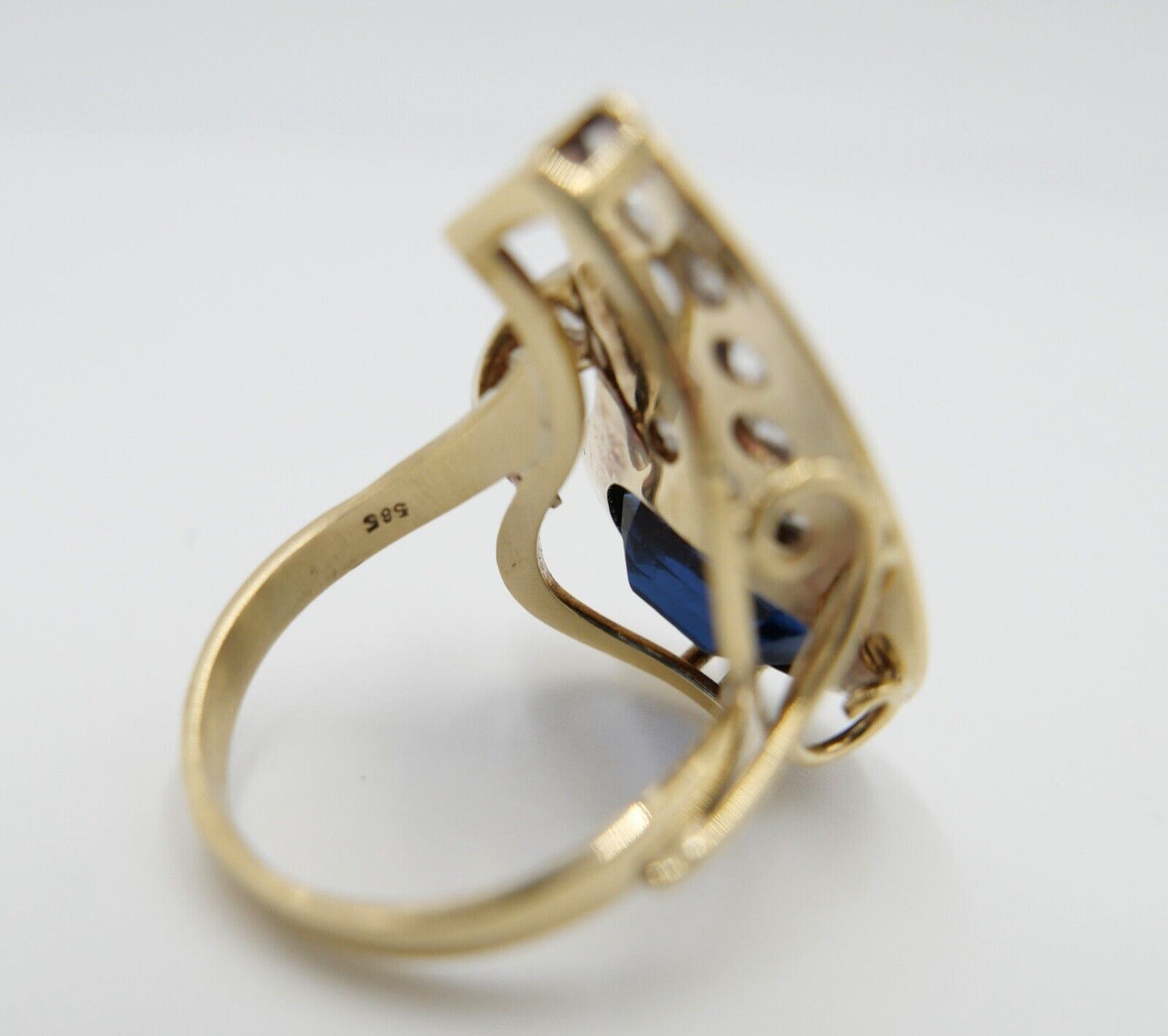 Extravaganter Diamant Damen Gold Ring 585 14K mit blau Stein Gr. 57-58