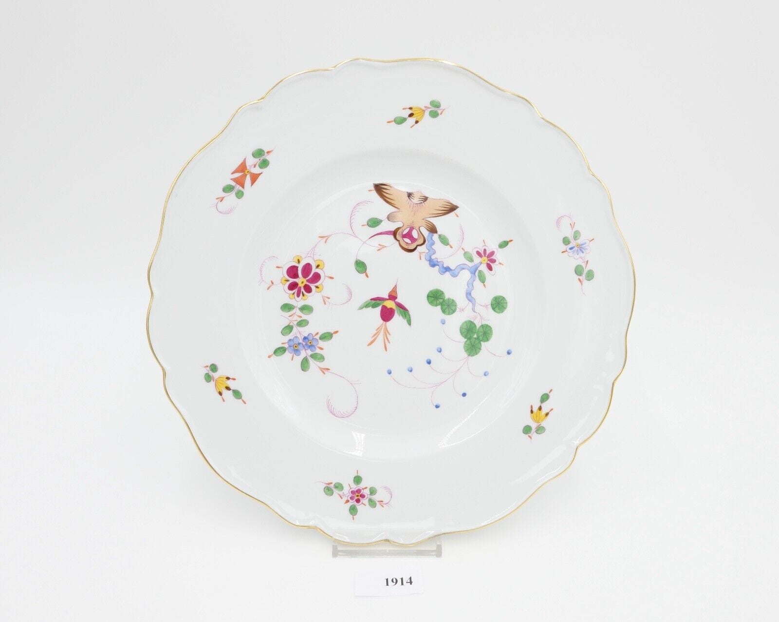 Meissen Porzellan Teller Ø 26,5 cm Wandteller Goldrand FELS & VOGEL Pfeifferzeit