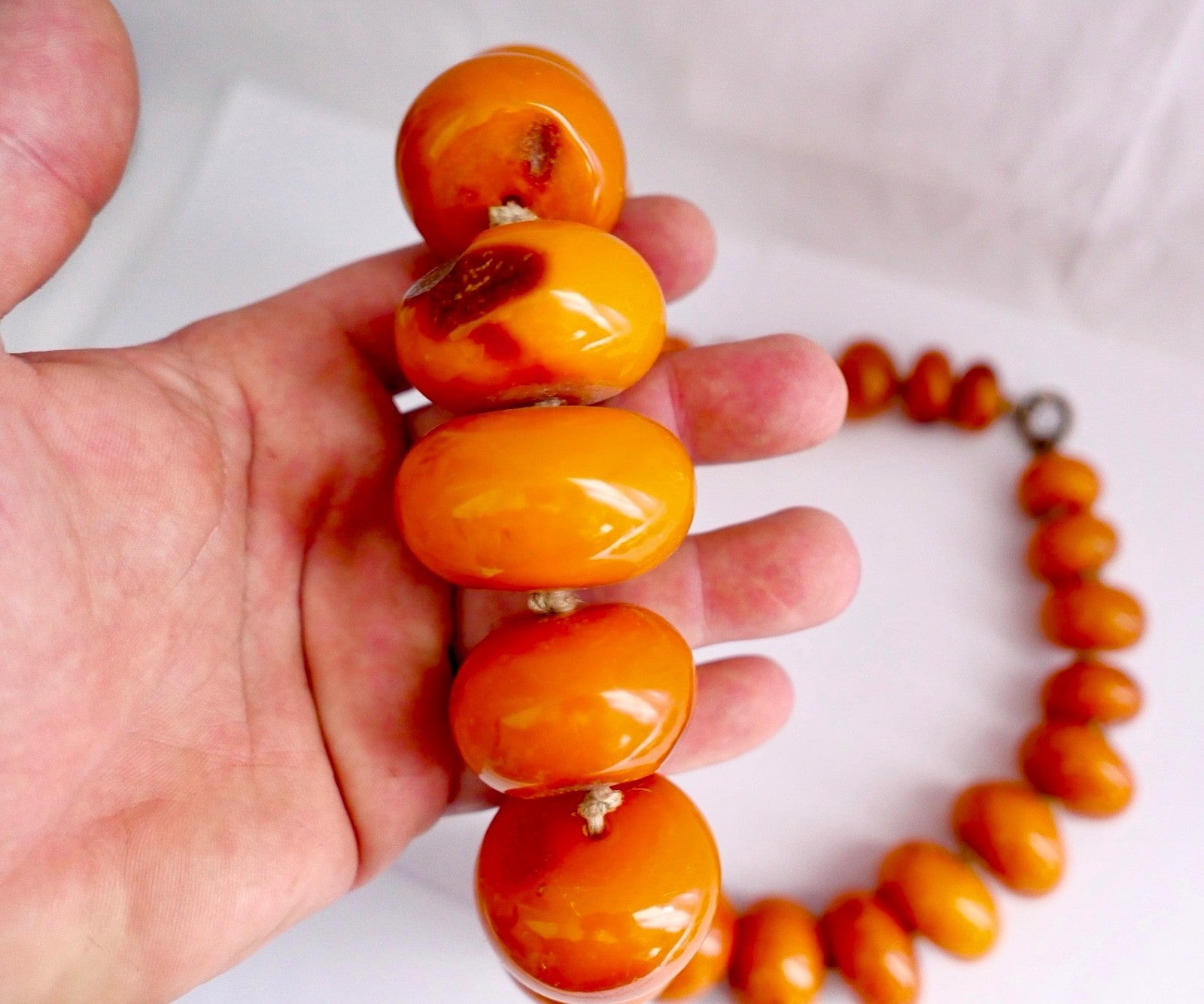 XXL butterscotch Bernsteinkette Kugeln 449 Gramm Pressbernstein 925 Silber