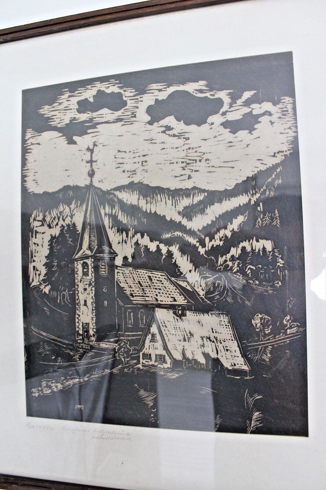 Orig. Alter Antiker Handdruck MARXZELL bekannter Künstler Landschaft 51x43cm