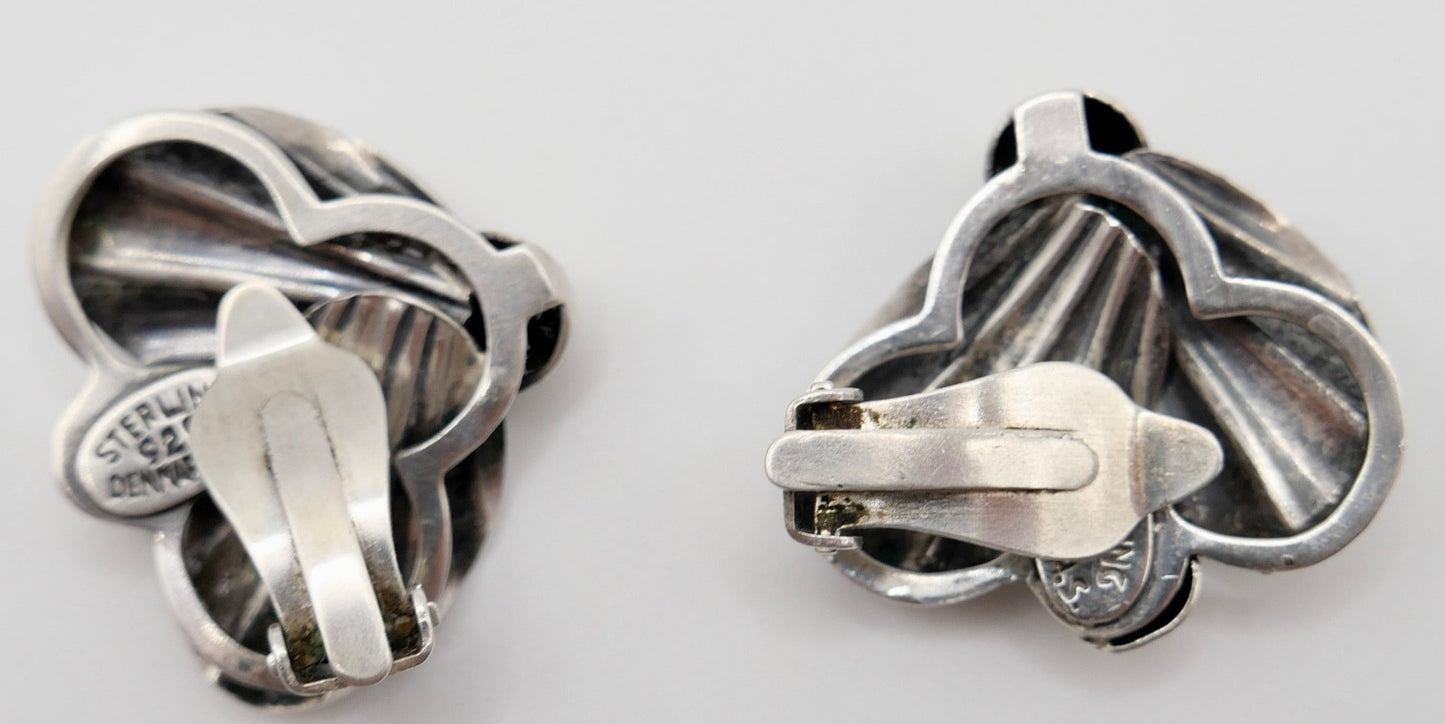 60er florale Ohrclips Ohrringe Denmark M.S. 925 Sterling Silber Max Standager