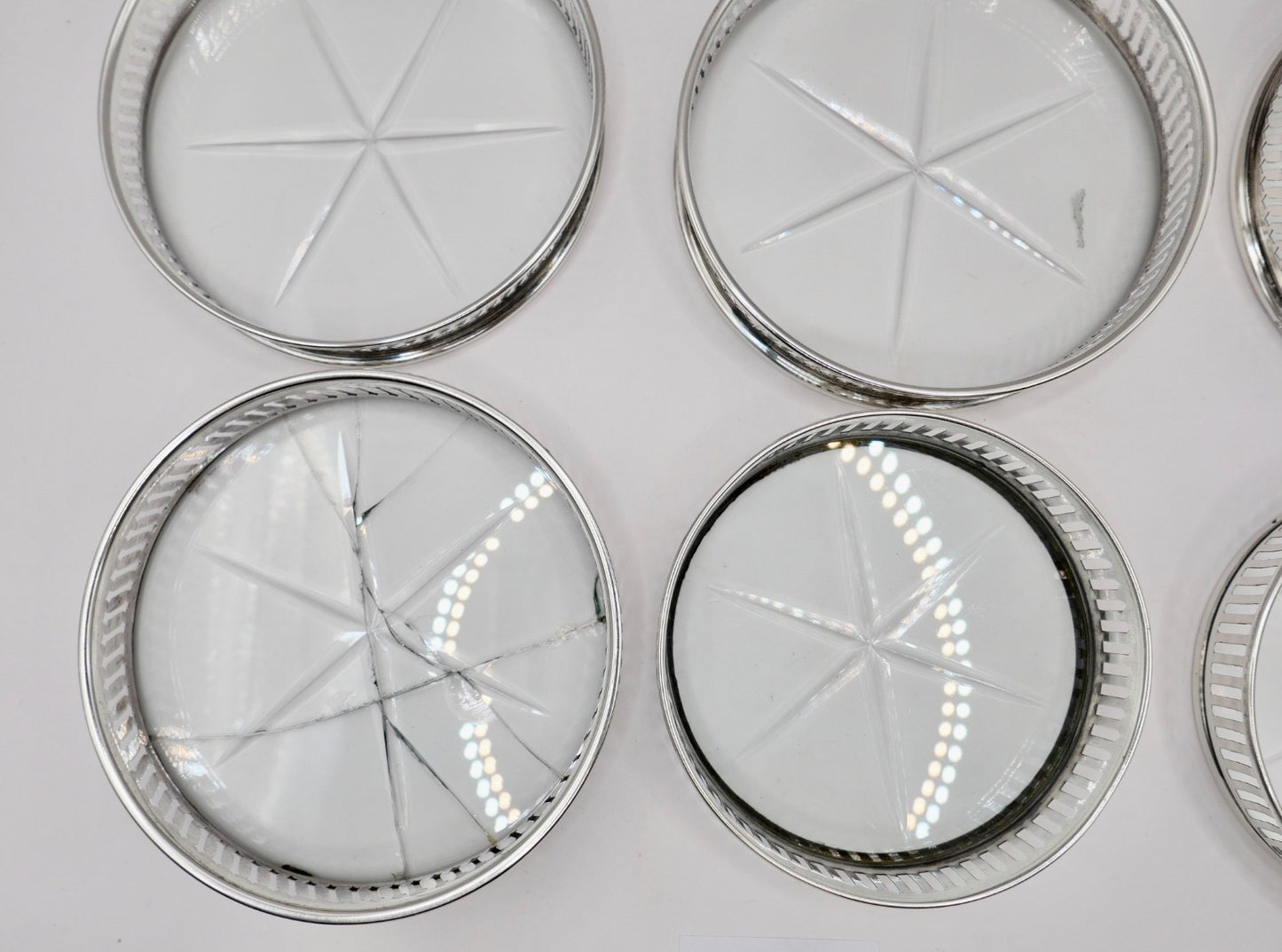6 Glas Untersetzer Sterling Silber mit Kristall 145B