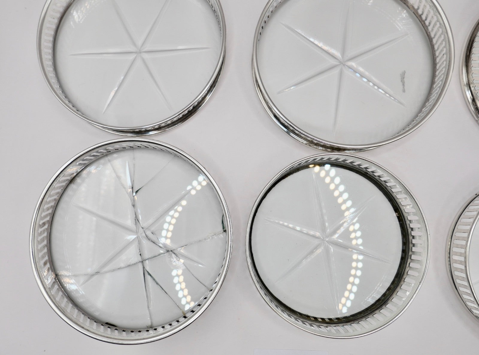 6 Glas Untersetzer Sterling Silber mit Kristall 145B