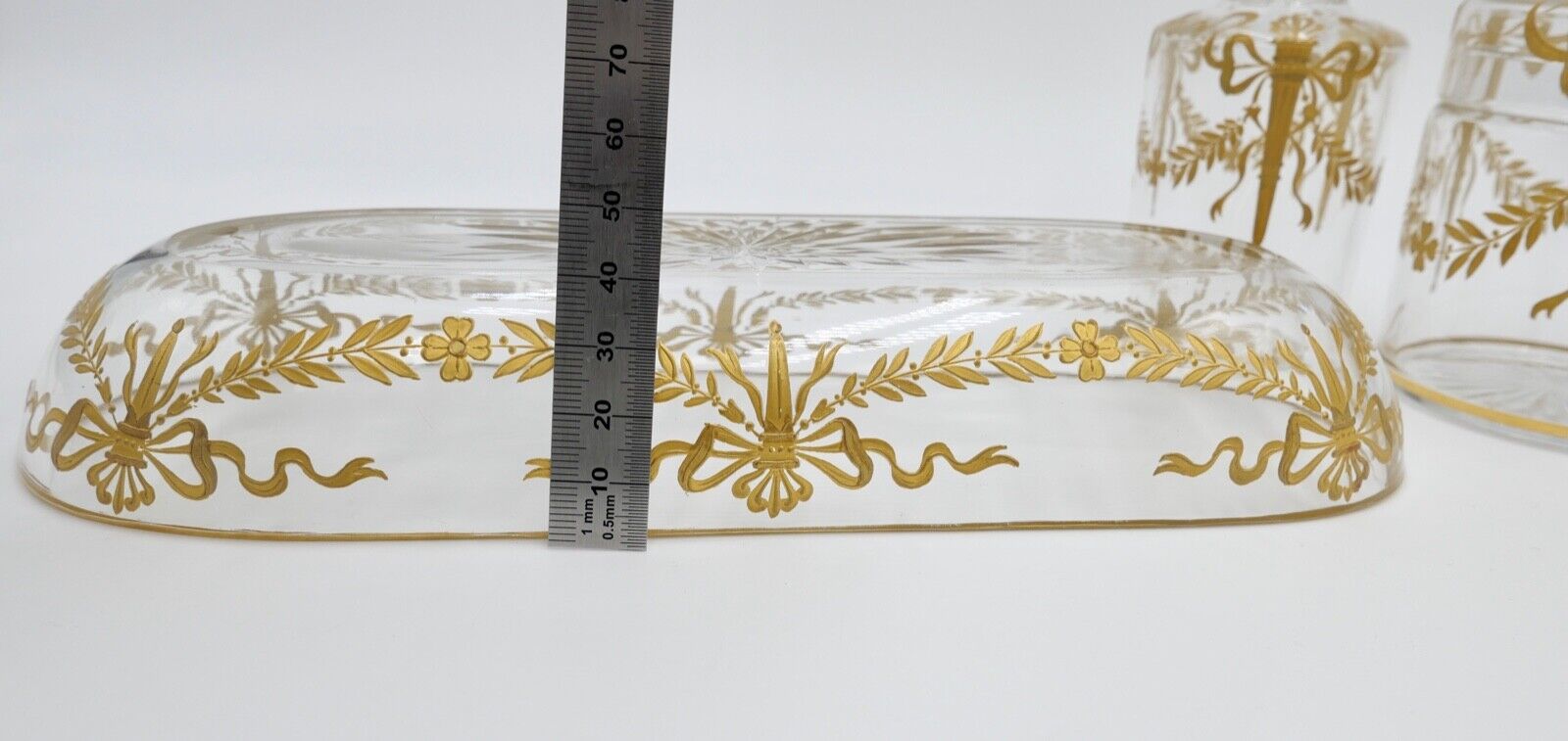 Antikes Glas Set Goldmalerei um 1900 Josephinenhütte 3-teilig Sehr guter Zutand