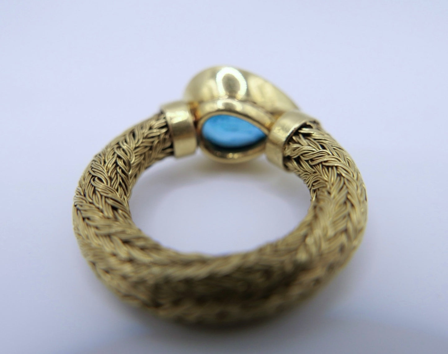 Unikat Goldring 750er Tropfen Turmalin Indikolith Blau Grün Zopfmuster 3,5 Ct