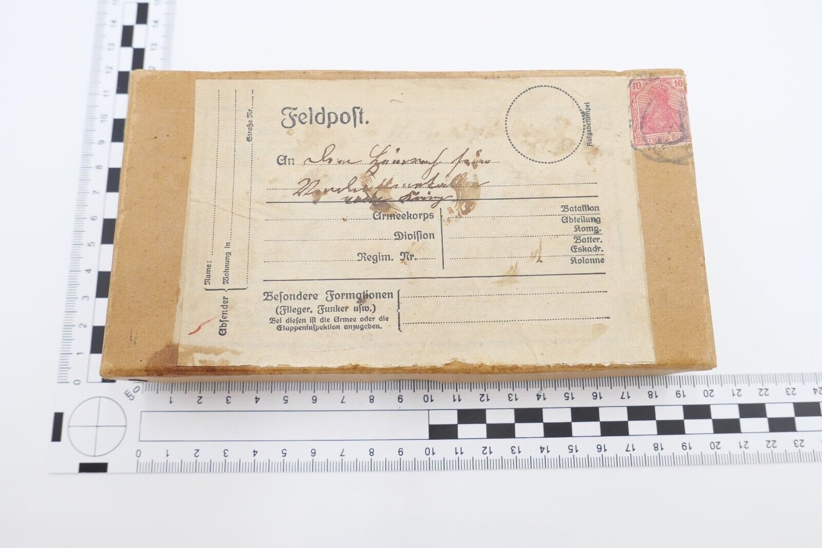 Schachtel für Feldpost mit Briefmarke Deutsches Reich 19x10x3cm