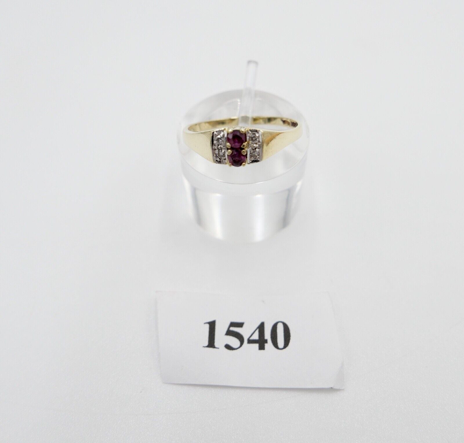 80er Jahre Damenring Ring Gold 585 / 14K Rubin Diamanten Gr. 56 Achtkantschliff