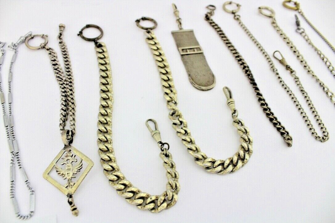 10 Antike Taschenuhr Kette watch Chain Silber versilbert Metall L&F Doppeladler