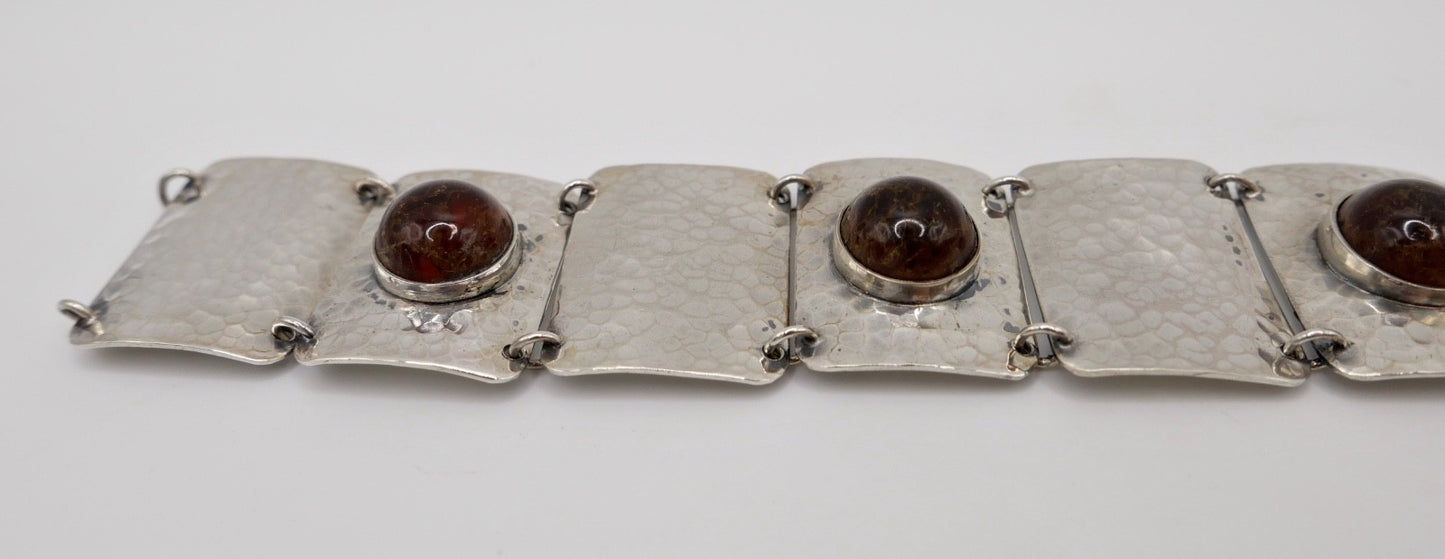 70er Vintage Armband Silber 925 Bernstein Adolf Regelmann gehämmert Handarbeit