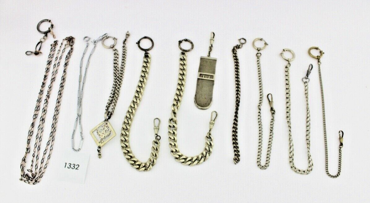 10 Antike Taschenuhr Kette watch Chain Silber versilbert Metall L&F Doppeladler