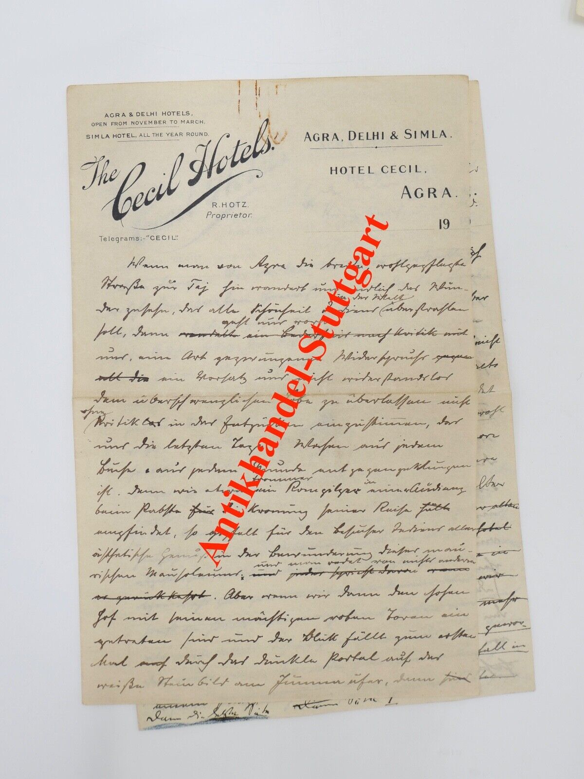 Alte Brief Telegramm Bericht " THE CECIL HOTEL AGRA DELHI & SIMLA " 1916 INDIEN