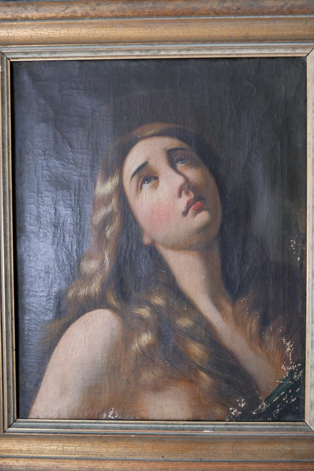antikes altes Ölgemälde 19. Jh. Büßende Maria Magdalena nach Murillo 70x60 cm