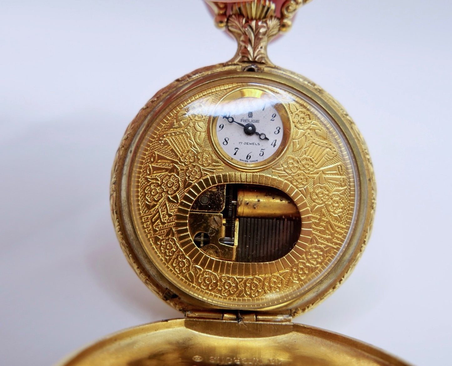 Reuge 1615 Musik Spieluhr Taschenuhr Gold Plated 17 Jewels Melodie Swiss Made