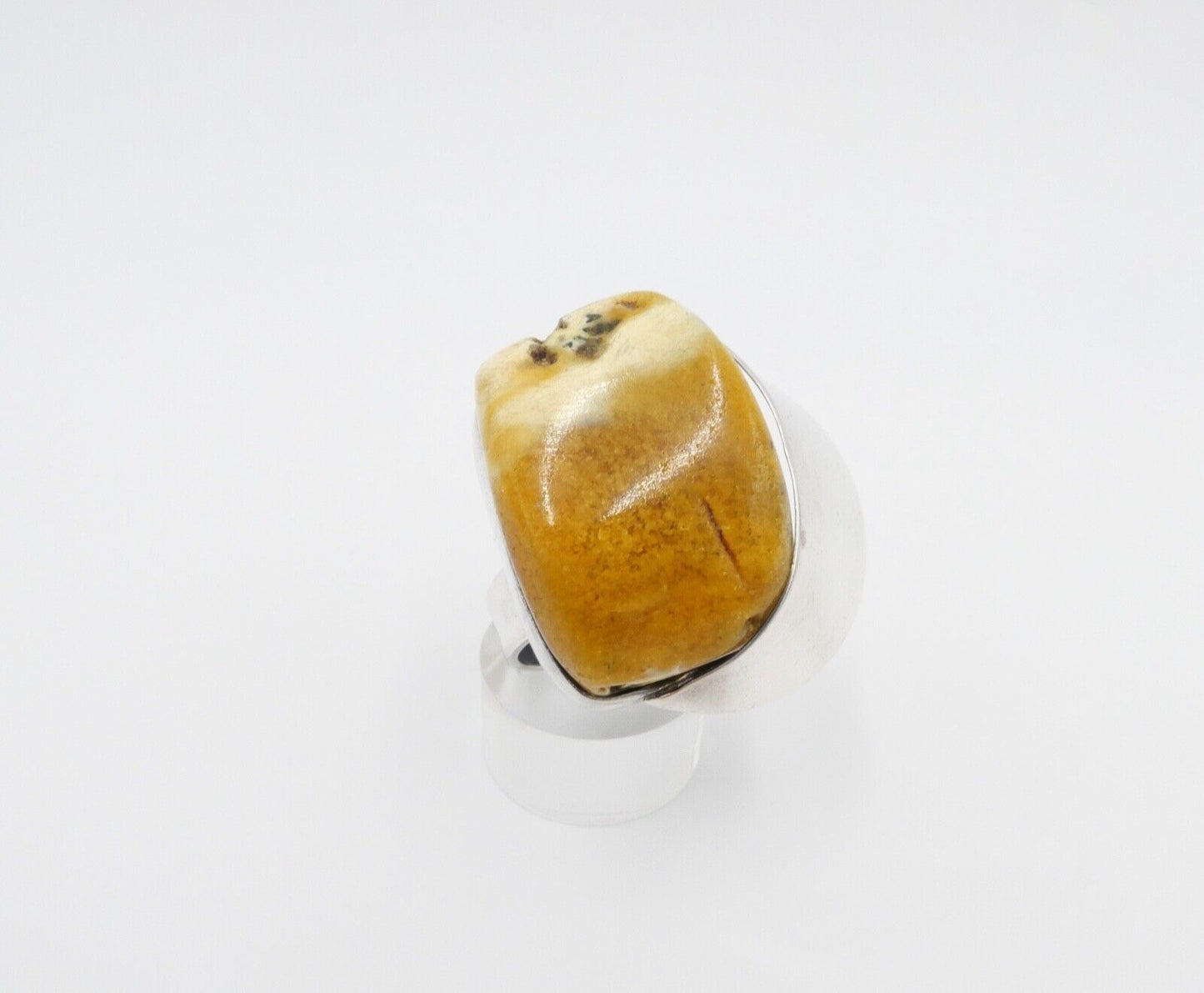 80er Jahre Designer Ring Bernstein Silber 925 Gr. 60 Frauenkopf G Danzig Polen