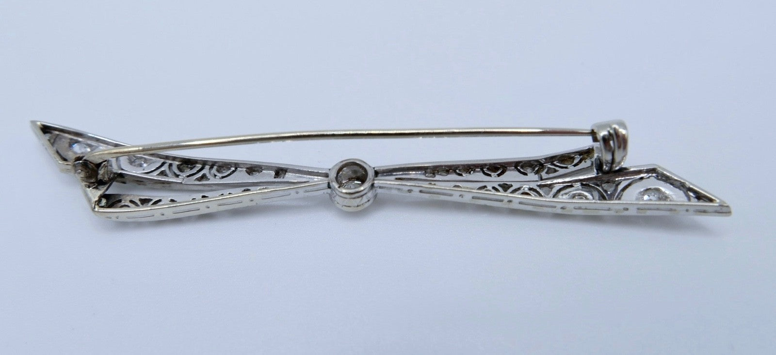 1930er Art Déco Brosche Platin 14K Gold Altschliff Rosen Diamanten ca. 1,23 Ctw