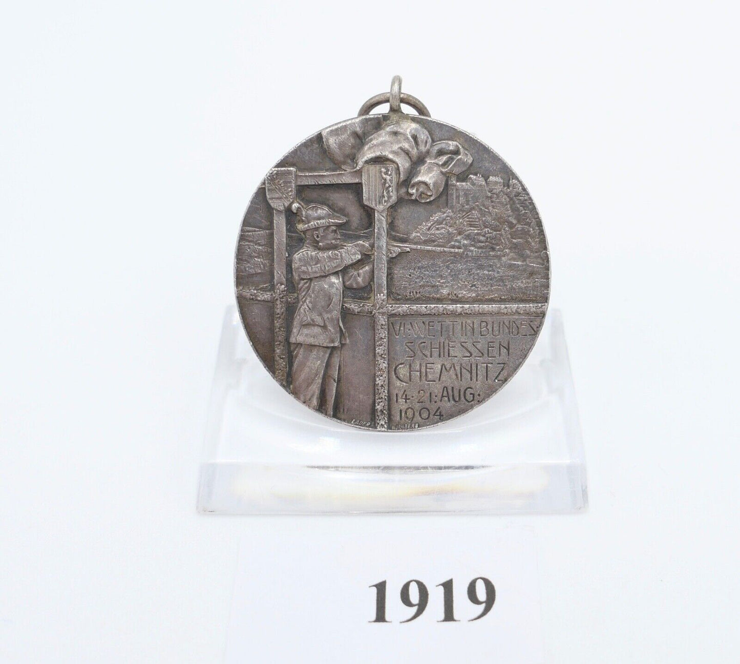 Medaille Bundesschiessen 1904 Chemnitz Lauer Nürnberg Silber 990 Georg KVG Sachs