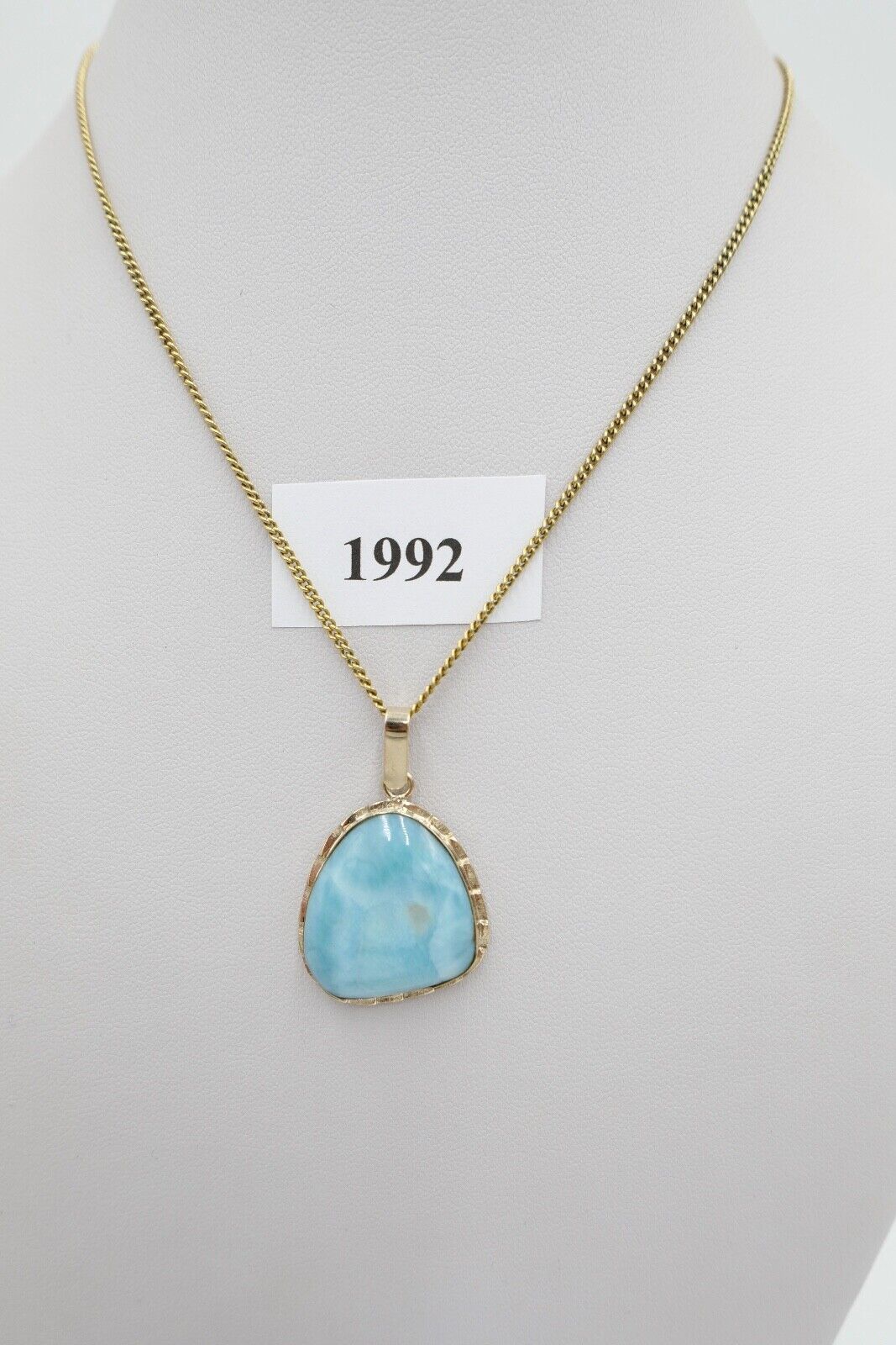 LARIMAR Gelbgold Anhänger 585 / 14K Handgefertigt Ø 26mm