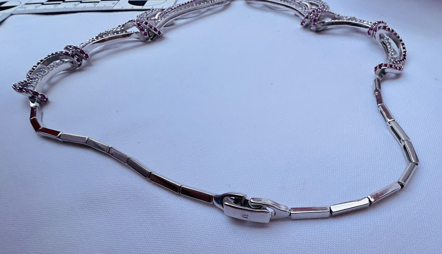 LUXURIÖSES 925 Silber Zirkonia Rubin Schmuck Set "Armband Ring Ohrringe Collier“ - Antikhandel-Stuttgart