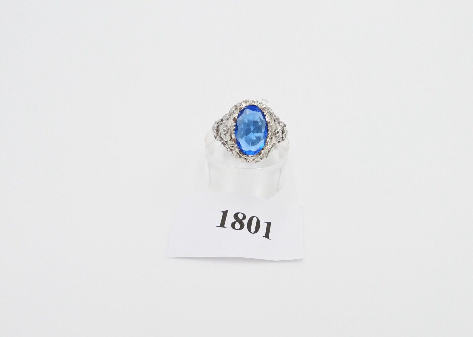 Jugendstil Damenring Ring Silber 935  Gr. 56 mit blauem Glasstein