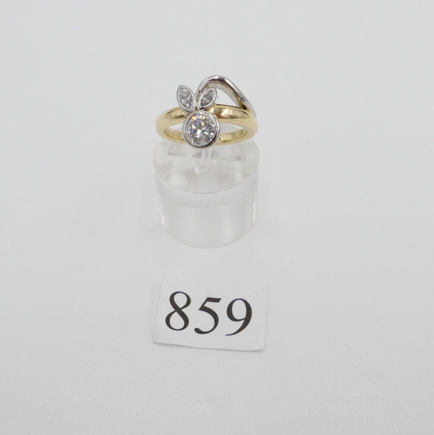 JACOBI Floraler Bicolor 750 18K Gold & 950 Platin Ring Brillant 1,06 Ct Gr.54-55