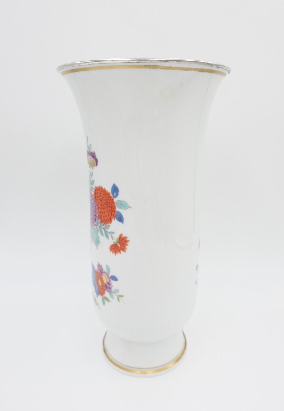 Meissen 1. Wahl L. 262 Unikat Vase 34,5cm hoch indische Blumen mit Silbermontur