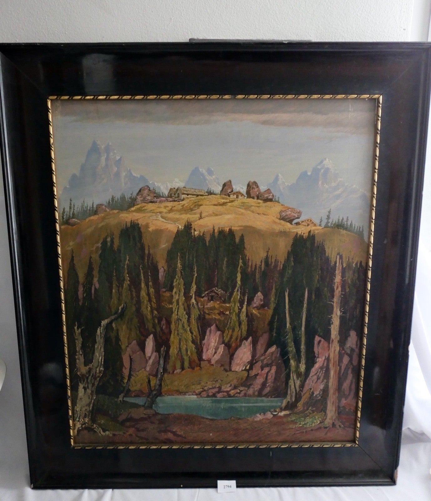 Ölgemälde Alpenlandschaft See Gebirge Adolph Friedrich Vollmer auf Zinkplatte