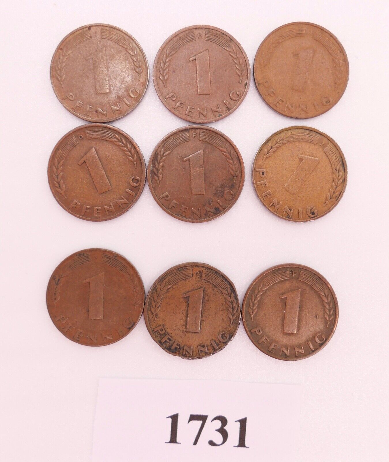 Posten LOT 1 9x 1 Pfennig 1948 & 1949 Jäger J. 376