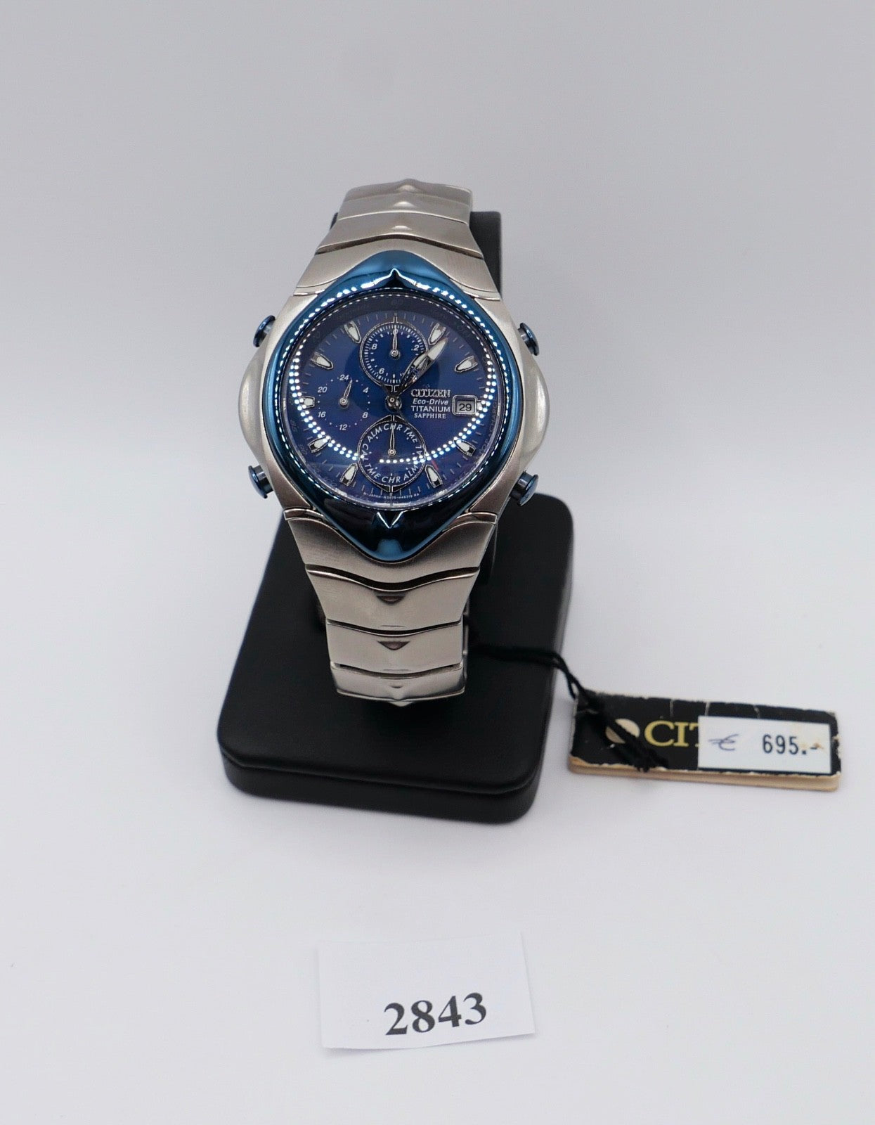NOS NEU Citizen Eco-Drive Titanium Sapphire Chronograph 0875-H26353 Y Blau Solar